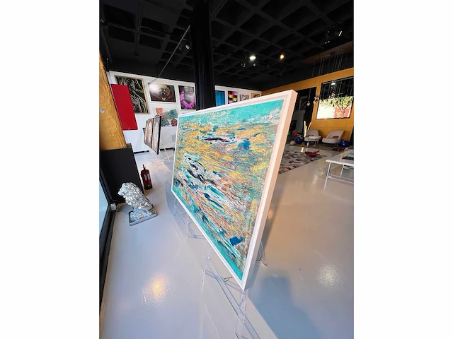-elvira lopez - handgemaakt - 1/1 kunstwerk - "abstract see" n°3 - 100x150 cm - ingelijst - uitzonderlijk - afbeelding 2 van  8