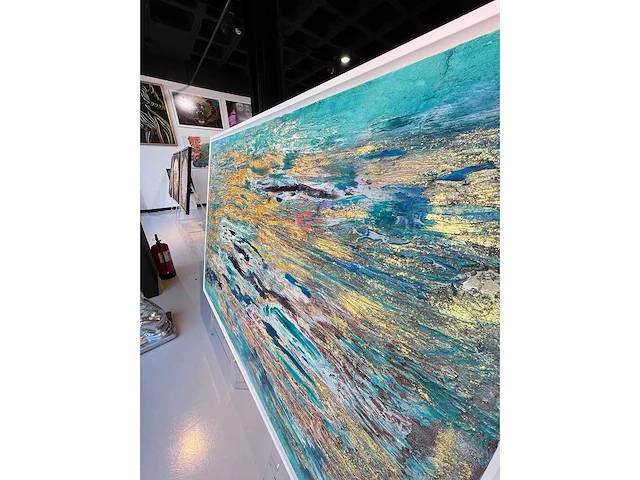 -elvira lopez - handgemaakt - 1/1 kunstwerk - "abstract see" n°3 - 100x150 cm - ingelijst - uitzonderlijk - afbeelding 4 van  8