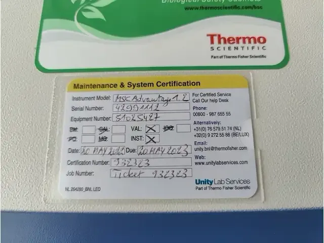 1 biologische veiligheidscabines thermo scientific msc-advantage 1.2 np:€ 8800 - afbeelding 7 van  9