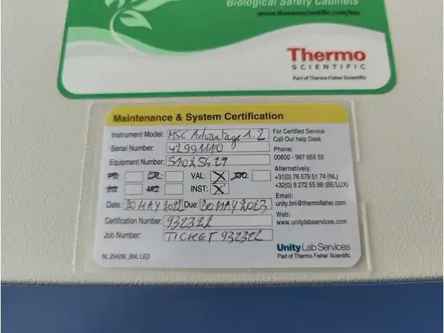 1 biologische veiligheidscabines thermo scientific msc-advantage 1.2 np:€ 8800 - afbeelding 7 van  7