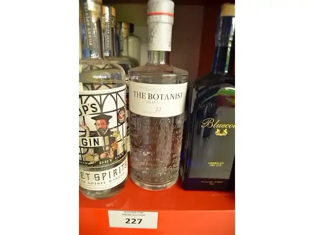 1 fles bluecoat dry gin 70cl, 1 fles the botanist dry gin 70cl, 3 flessen bishops gin 70cl, 5 flessen heirman klok gin 70cl (628,629,630,631) - afbeelding 4 van  5