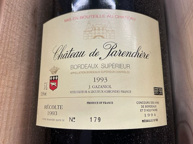 1 fles château de parenchère, 1993 - afbeelding 1 van  2