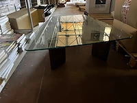 1 glazen salontafel met houten poten - afbeelding 1 van  1