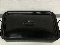 1 grote zwart/blauwe emaille ovenschotel, rechthoekig met deksel - afbeelding 1 van  3