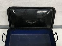1 grote zwart/blauwe emaille ovenschotel, rechthoekig met deksel - afbeelding 2 van  3
