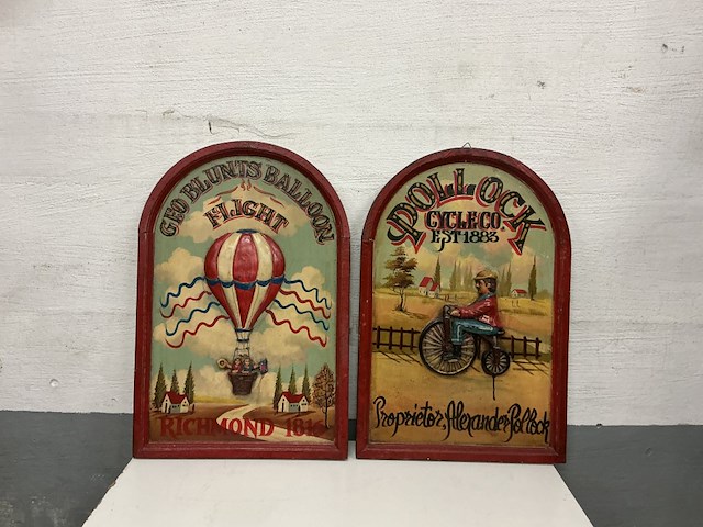 1 lot: 2 x oude vintage houten kaders " pollock " flight - cycle - afbeelding 1 van  1