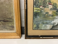 1 lot: 2 x schilderijtjes - klaprozen en landschap - afbeelding 2 van  2