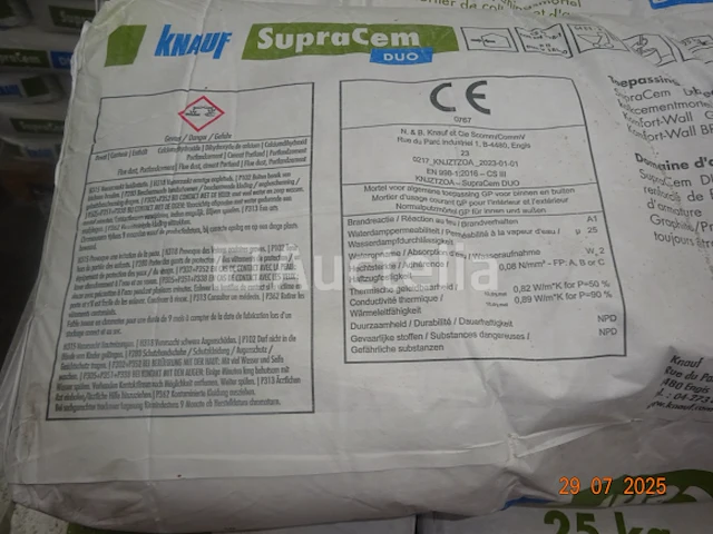 1 pallet van 38 zakken van 25 kg supra cem duo lijmmortel en wapening - knauf - afbeelding 1 van  5