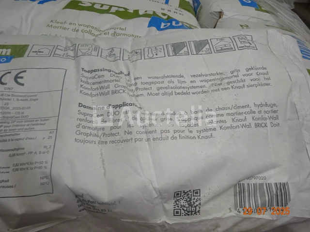 1 pallet van 38 zakken van 25 kg supra cem duo lijmmortel en wapening - knauf - afbeelding 1 van  5