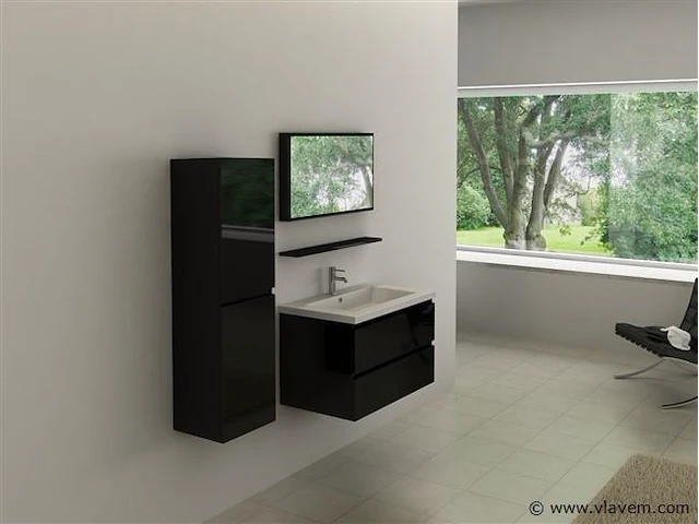 1-persoons badkamermeubel 60 cm hoogglans zwart - incl. kraan - afbeelding 1 van  2