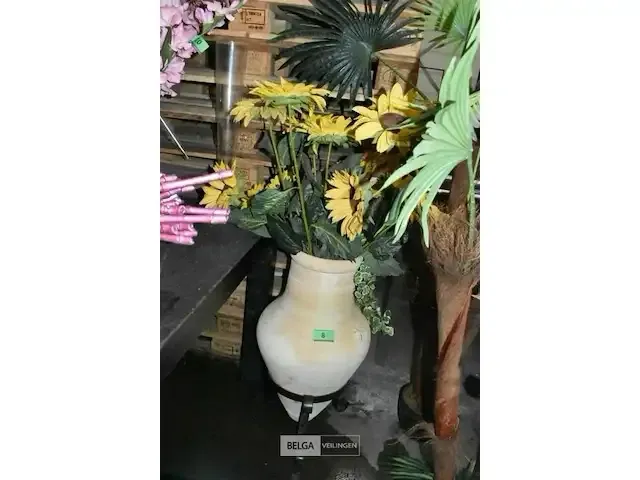 1 pot + staander kunstbloemen zonnebloem - afbeelding 1 van  2