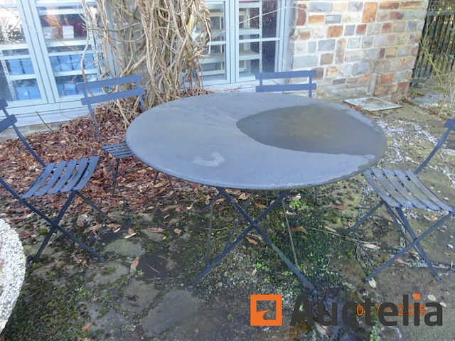 1 tafel vouwen strijkijzer terras van zwarte kleur, diam. 115/75 + 4 stoelen - afbeelding 2 van  2