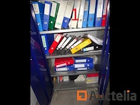 1 tweedeurs metaal kast, blauw, op wielen 45-90-155