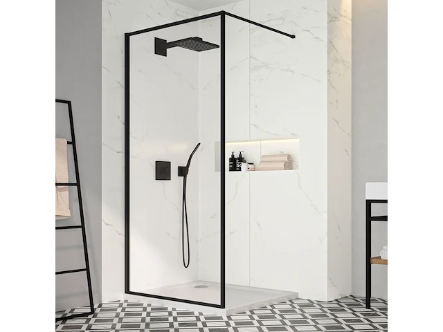 1 x 140x200 bcf inloopdouche met mat zwart frame - afbeelding 1 van  4