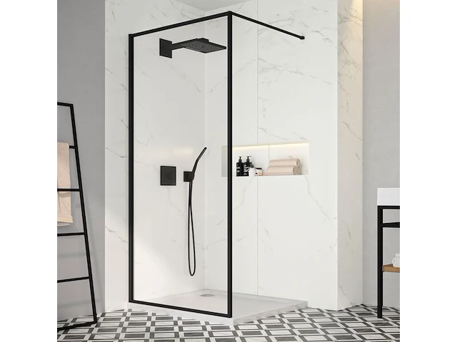 1 x 140x200 bcf inloopdouche met mat zwart frame - afbeelding 1 van  4