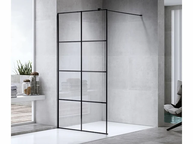1 x 140x200 kare inloopdouche met mat zwart frame - afbeelding 1 van  7