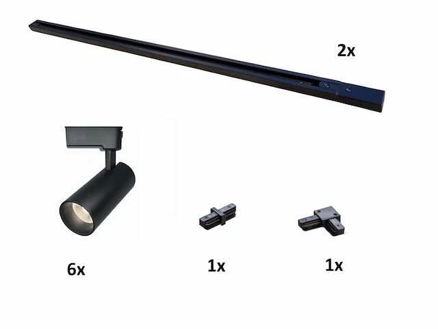 1 x 2 meter pro set railverlichting met 6x 18w 4000k railspot - afbeelding 7 van  8