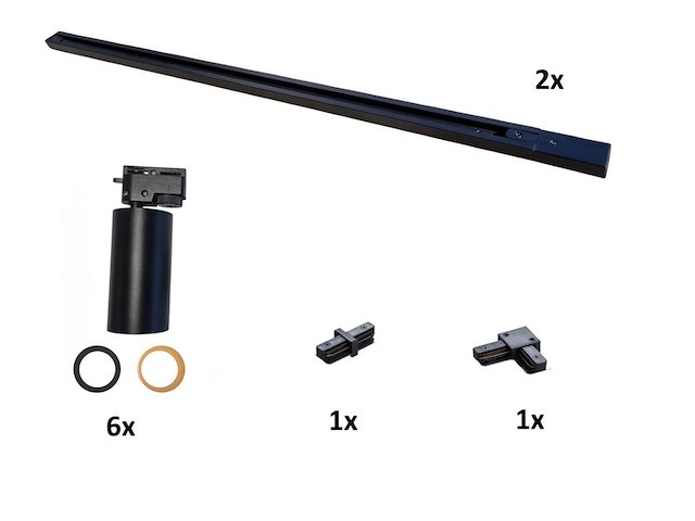1 x 2 meter railsysteem met 6 st railspot gu10 fitting met ring - afbeelding 4 van  9