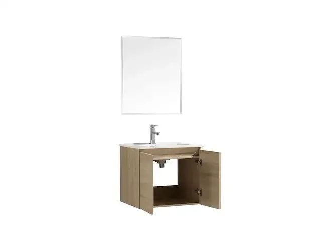 1 x 60cm badkamermeubelset mdf - kleur: wit eik - afbeelding 3 van  6