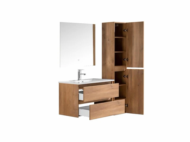 1 x 80cm badkamermeubelset - kleur: natural eik - afbeelding 2 van  9