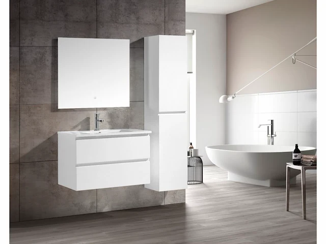 1 x 80cm badkamermeubelset mdf - kleur: mat wit - afbeelding 1 van  8