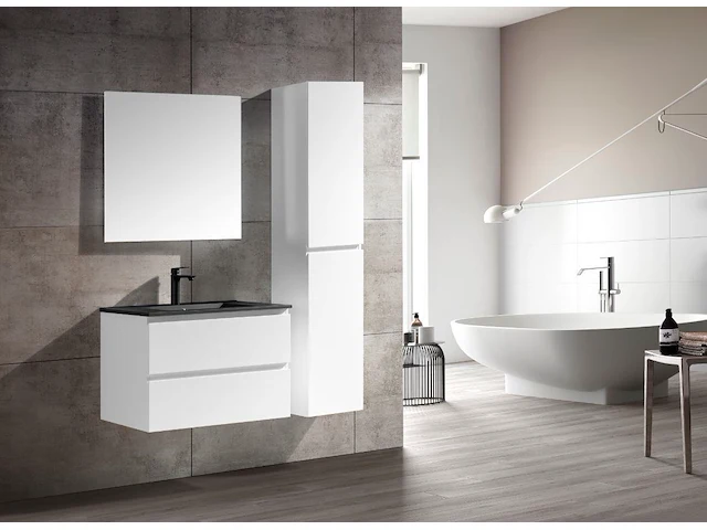 1 x 80cm badkamermeubelset mdf - kleur: mat wit - afbeelding 1 van  4