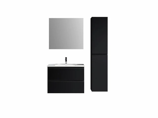 1 x 80cm badkamermeubelset mdf - kleur: mat zwart - afbeelding 2 van  2