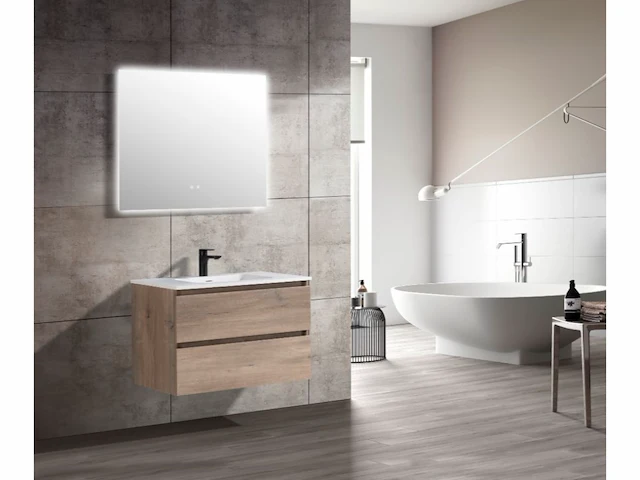 1 x 80cm solid surface wastafel met badkamermeubel - afbeelding 9 van  10