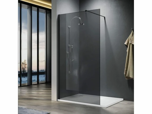 1 x 90x200 bb inloopdouche rookglas met mat zwart profiel - afbeelding 1 van  6