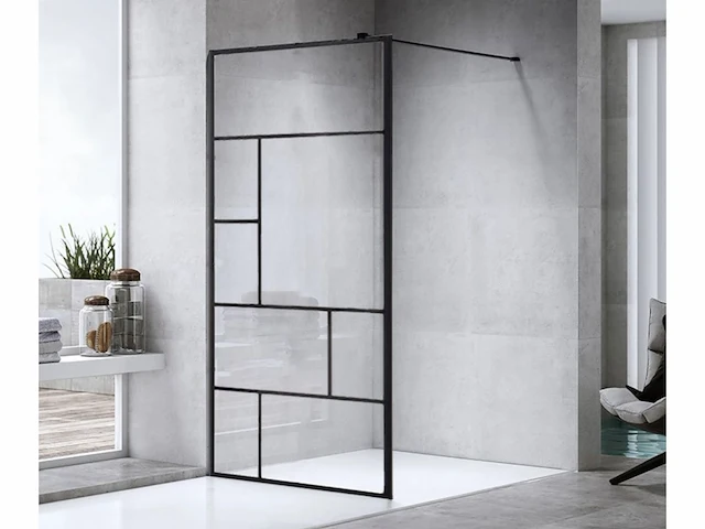 1 x 90x200 design inloopdouche met mat zwart frame - afbeelding 1 van  5