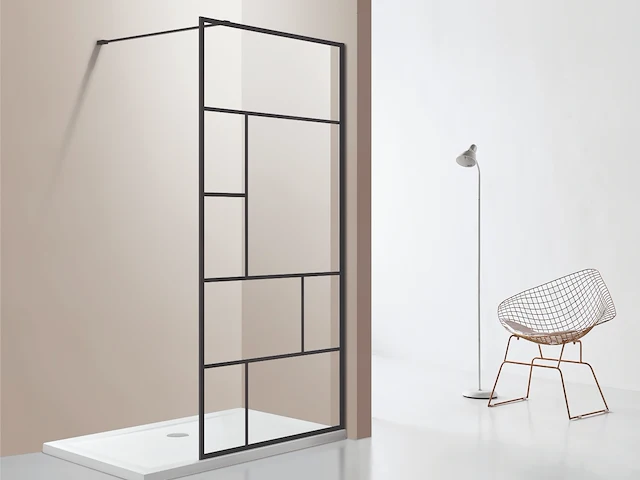 1 x 90x200 design inloopdouche met mat zwart frame - afbeelding 2 van  5