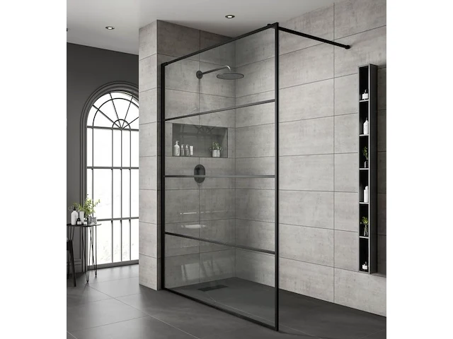 1 x 90x200 line inloopdouche met mat zwart frame - afbeelding 1 van  1