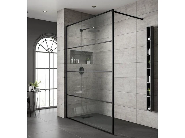 1 x 90x200 line inloopdouche met mat zwart frame - afbeelding 1 van  1