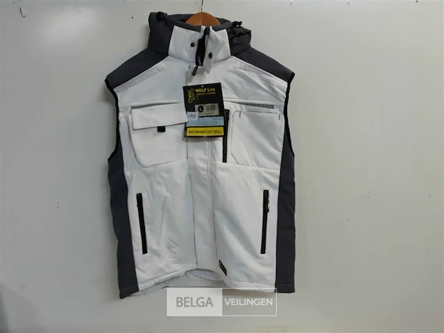 1 x bodywarmer wit/grijs +kap wolf line l - afbeelding 1 van  3