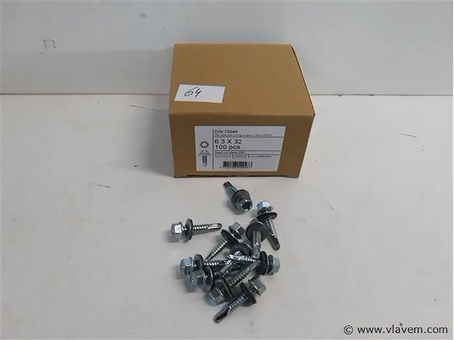 1 x boorschroef zeskant 6,3x32 mm 100 stuks + epdm - afbeelding 1 van  2