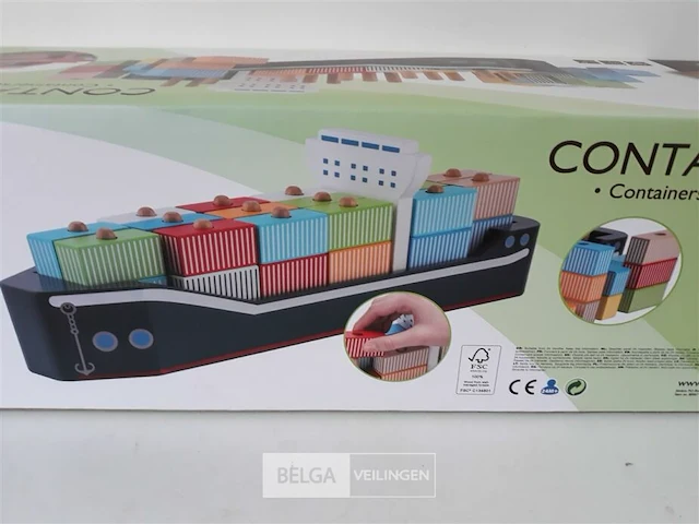 1 x containerboot met containers uit hout 34 delig - afbeelding 2 van  2