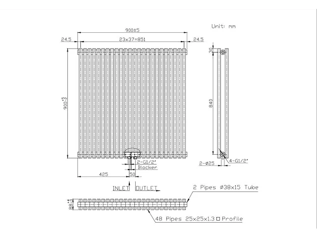 1 x h900xb900 horizontaale designradiator mat wit - afbeelding 4 van  4