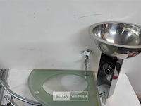 1 x hoekwasbak inox glazen blad chrome sifon + kraan showmodel - afbeelding 3 van  3
