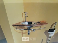 1 x hoekwasbak inox houten blad chrome sifon - afbeelding 3 van  3