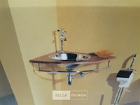 1 x hoekwasbak inox houten blad chrome sifon - afbeelding 3 van  3