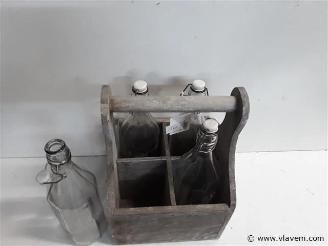 1 x houten draagbak met 4 melkflessen 1 l - afbeelding 2 van  2