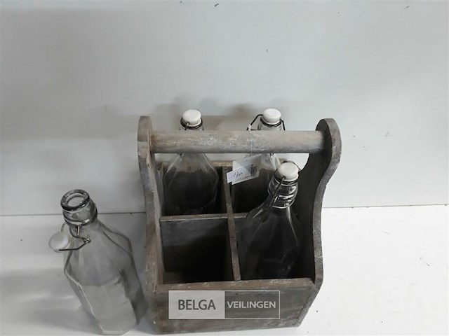 1 x houten draagbak met 4 melkflessen 1 l - afbeelding 3 van  3