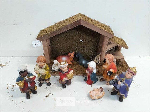 1 x kerststal 45x15x26 cm + 10 figuurtjes - afbeelding 2 van  3