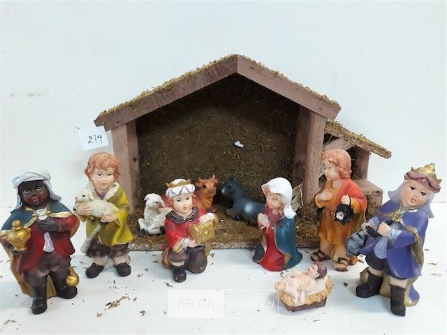 1 x kerststal 45x15x26 cm + 10 figuurtjes - afbeelding 3 van  3