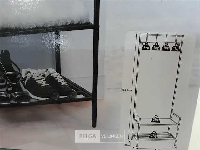 1 x kledingrek metaal met mdf schoenenplank 61x33x168,5 cm - afbeelding 3 van  3