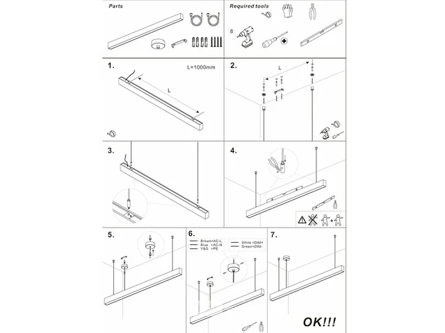 1 x led lineaire hanglamp – 35w – 120cm – zwart – geïntegreerde led – inclusief montageset - afbeelding 5 van  6