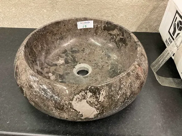 1 x natuursteen marmer emperador waskom 46x15 cm - afbeelding 1 van  4