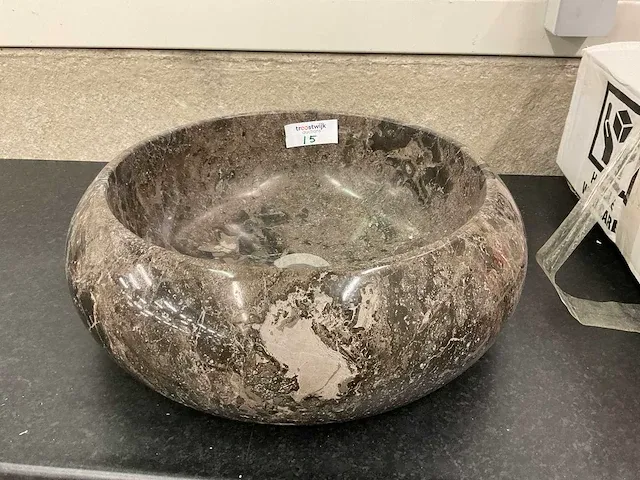 1 x natuursteen marmer emperador waskom 46x15 cm - afbeelding 2 van  4