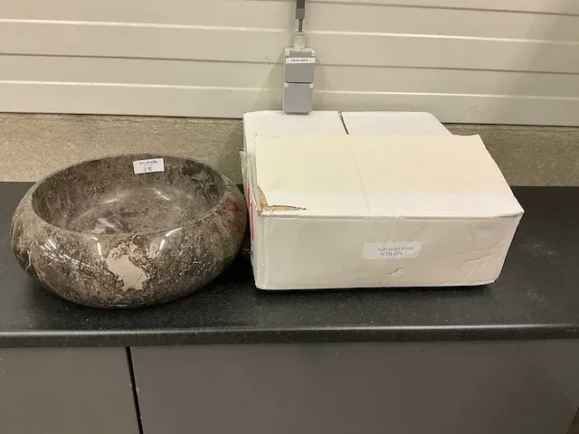 1 x natuursteen marmer emperador waskom 46x15 cm - afbeelding 3 van  4