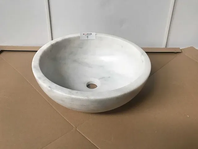 1 x natuursteen marmer wit waskom 40,6x15 cm - afbeelding 1 van  3